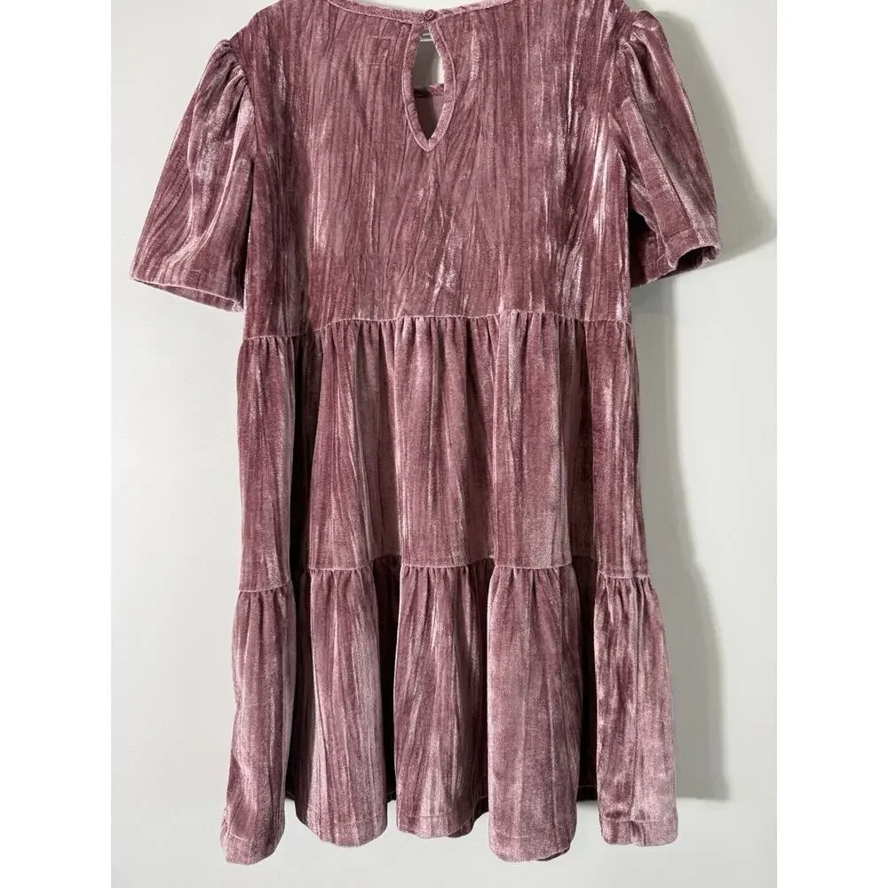 Gap Girls Mauve Velvet Short Sleeve Flowy Dress Size 8 Festive Feminine